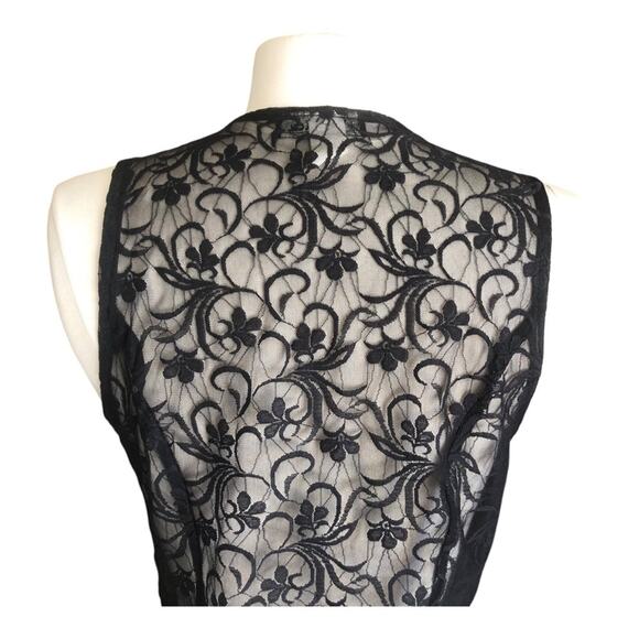 Vintage Valia Houndstooth Metallic Strands 3 Button Black Lace Back Vest Size 5 - Picture 5 of 8